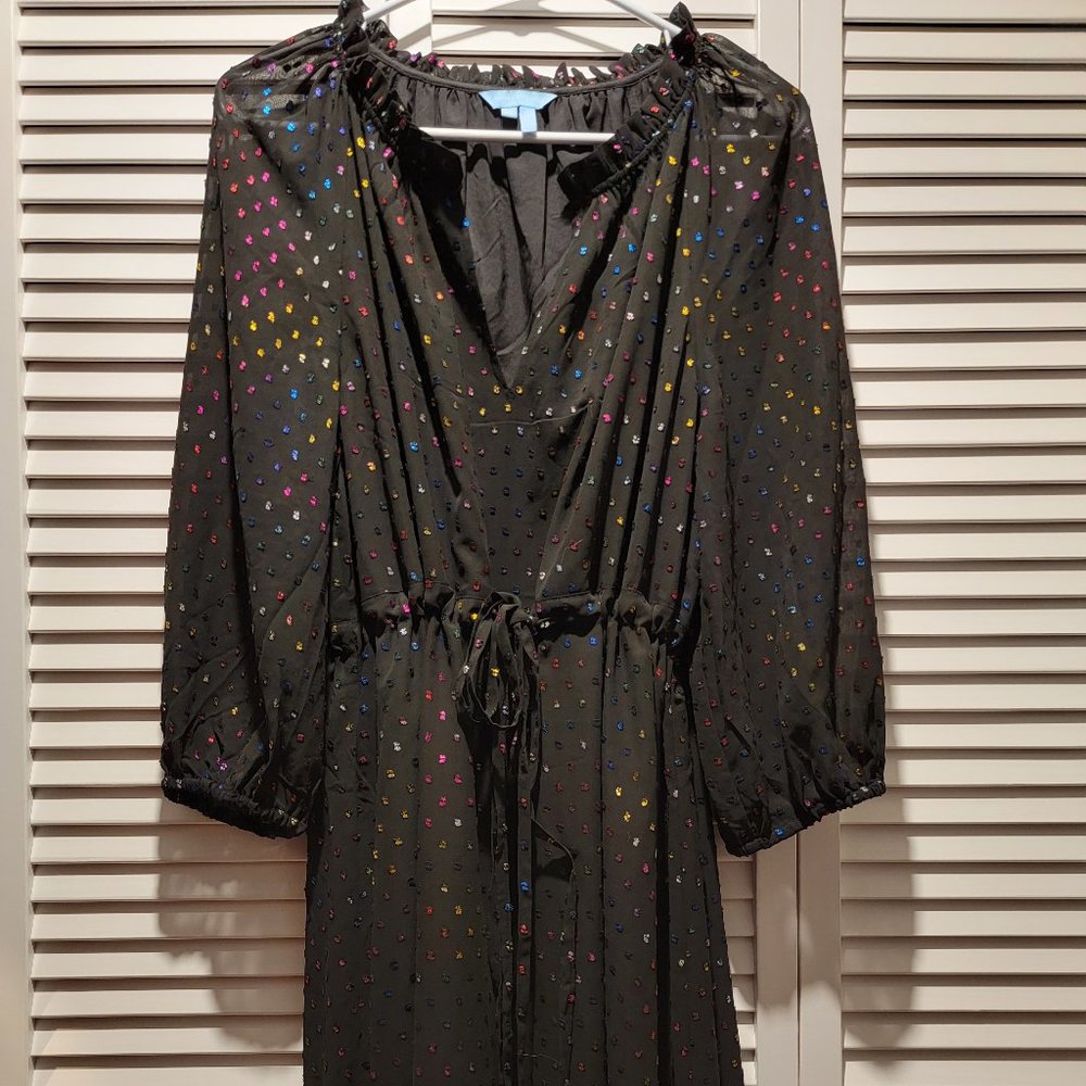 Draper James Shimmer Dot Short Black Babydoll Dress XL